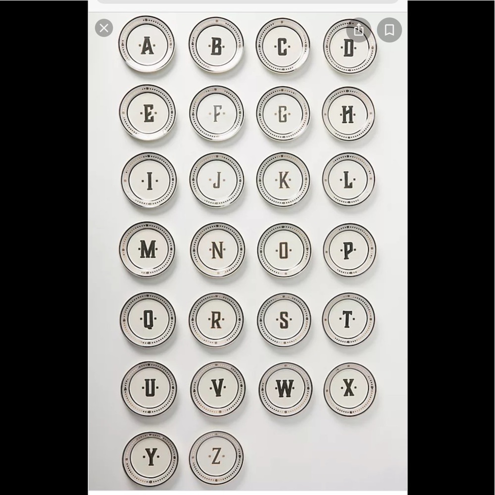 Anthropologie Bistro Tile Monogram Dessert Plate V - New in Box